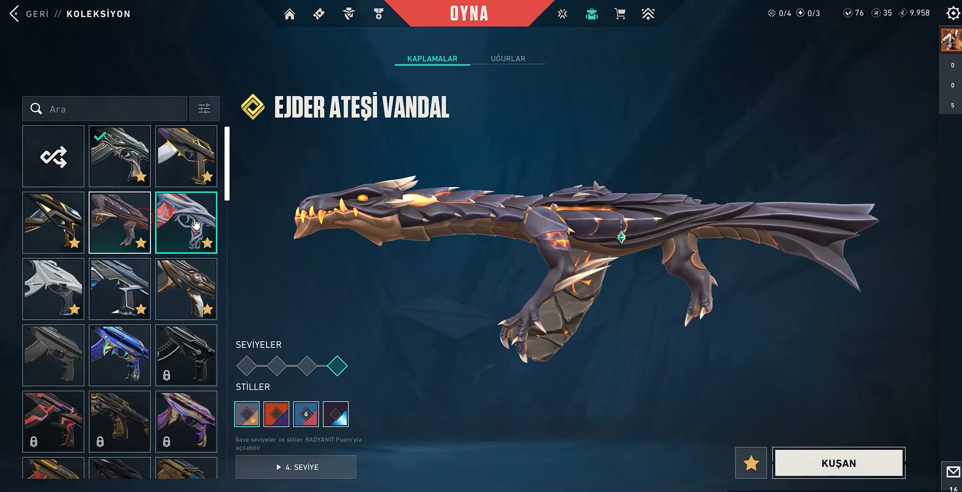 Ejder Atesi Vandal Olan İnanılmaz Dolu Full Valorant Hesap