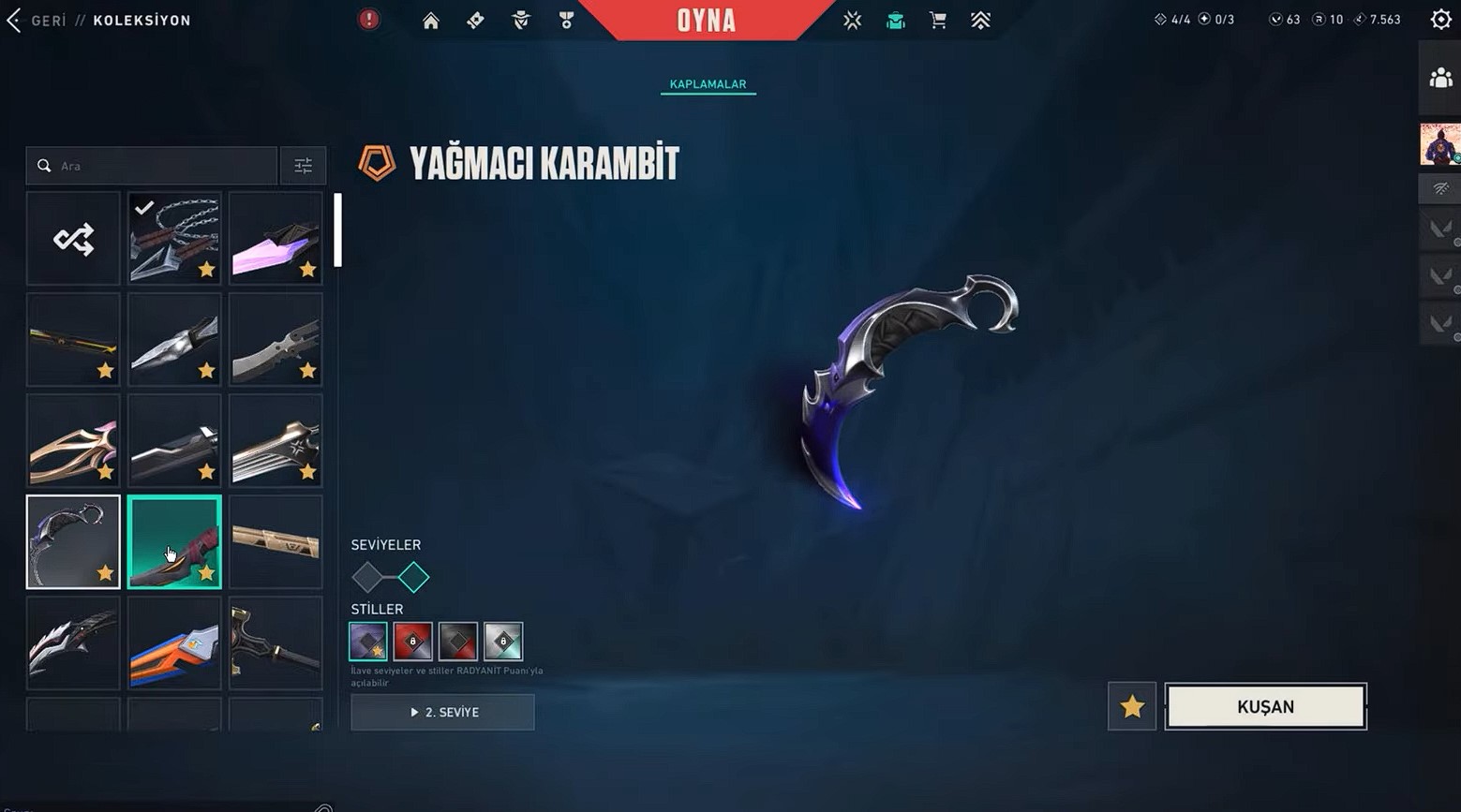 Yağmacı set dolu efsane valorant hesabı